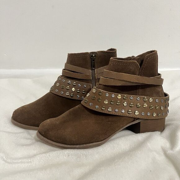 Naughty Monkey Crimson Boots Size 7.5 Brown Leather Studded Straps Western Boho - Picture 2 of 9